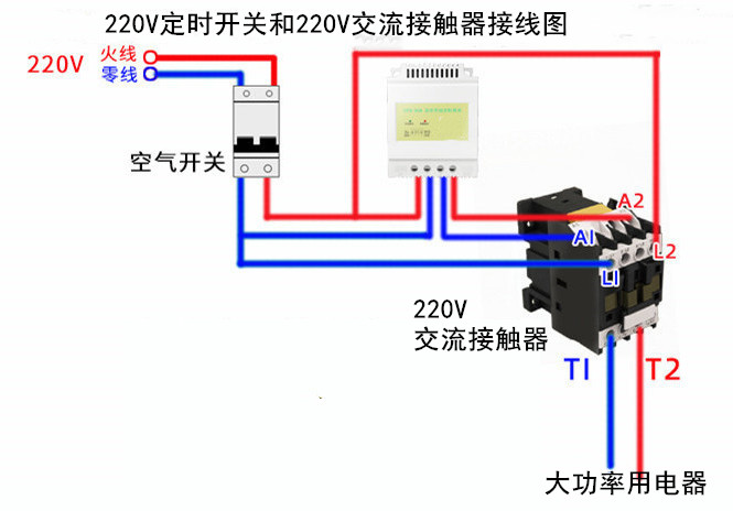 220V定时开关和220V交流接触器接线图
